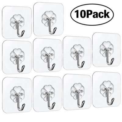 10 Pcs ওয়াল হুক সেট প্রিমিয়াম ট্রান্সপারেন্ট সেল্ফ-অ্যাডহেসিভ /10 PCS Heavy-Duty Transparent Wall Hooks