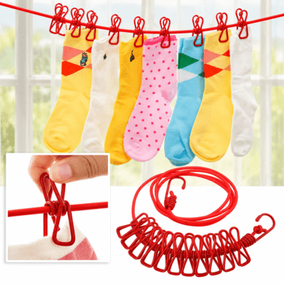 ১২ ক্লিপ স্ট্রেচেবল কাপড় শুকানোর দড়ি / 12 Clip Portable Laundry Rope
