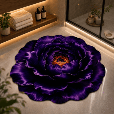 3D Purple Peony Flower Floor Mat / 3D ফ্লোরাল বাথরুম ও বেডরুম পাপোশ