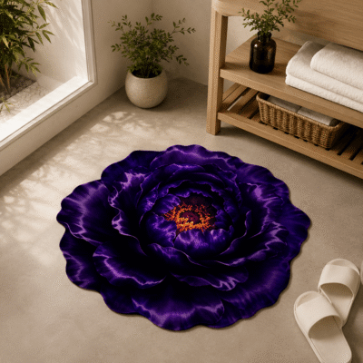 3D Purple Peony Flower Floor Mat / 3D ফ্লোরাল বাথরুম ও বেডরুম পাপোশ