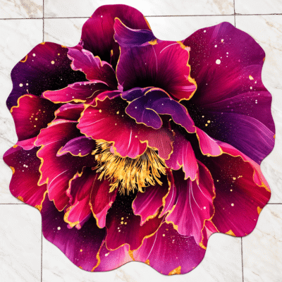 লাক্সারি ৩ডি বেগুনি পিওনি ফুল ফ্লোর ম্যাট | 3D Purple Peony Flower Rug, Non-Slip Soft Mat for Bedroom, Living Room & Bathroom
