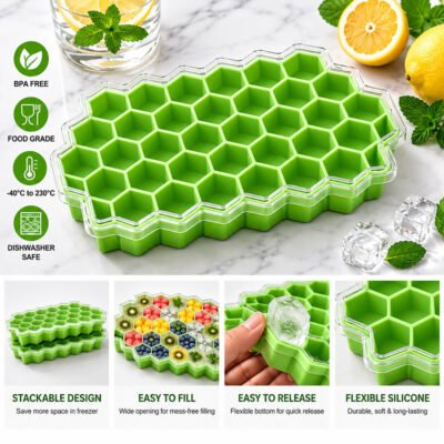 Honeycomb Ice Tray with Lid,সিলিকন হানি-কম্ব আইস ট্রে