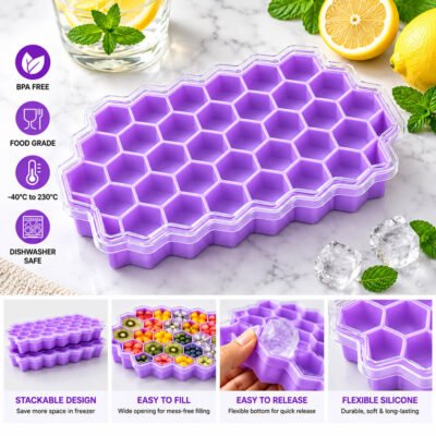 Honeycomb Ice Tray with Lid,সিলিকন হানি-কম্ব আইস ট্রে