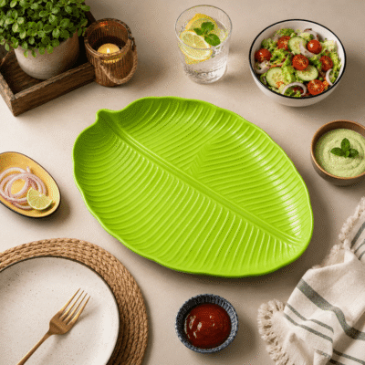 প্লাস্টিক কলা পাতা সার্ভিং প্লেট বড় সাইজ / Premium Plastic Banana Leaf Serving Plate Big Size