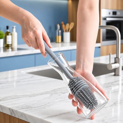 Silicone Bottle Cleaning Brush Bottle Cleaner for Washing Baby Bottles Handle Brush